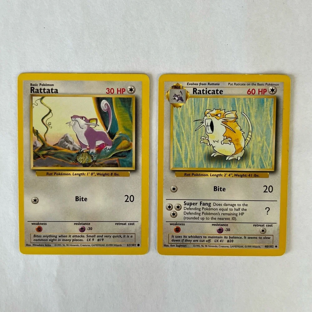 Vintage Pokemon Rattata & Raticate Playing Card - Picture 1 of 2